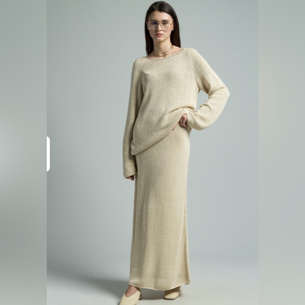 The Row Fumaia Knitted Silk Maxi Skirt in Beige Size Large